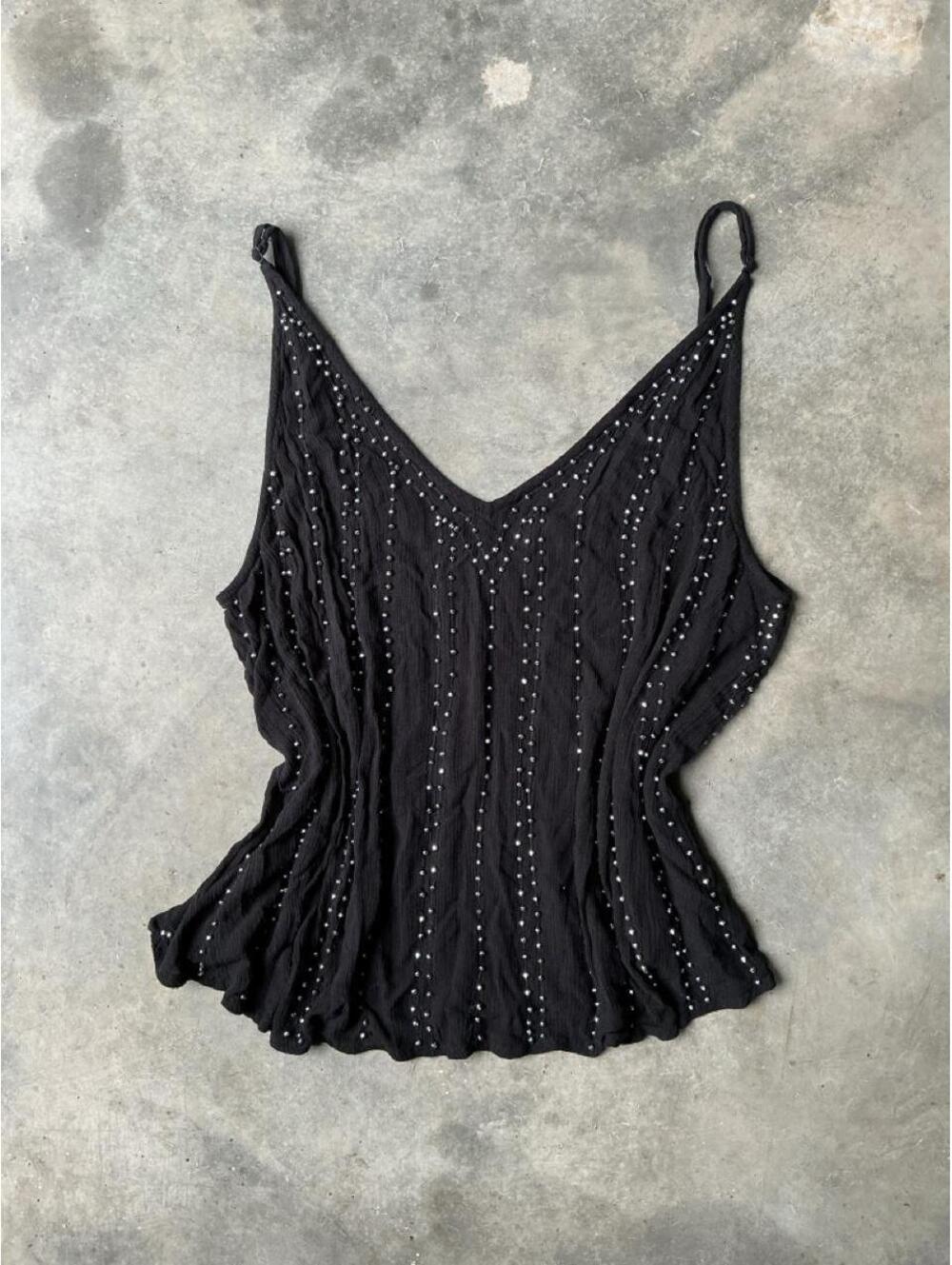 Free People Black Beaded Cami | Y2K Boho Fairy Grunge Tank